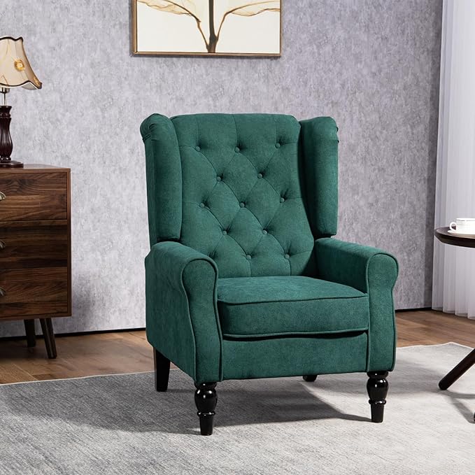Button-Tufted Accent Chair: Dark Green XL Comfort &amp Modern Diamond-Tufted Design Perfect for Living Room Bedroom etc.