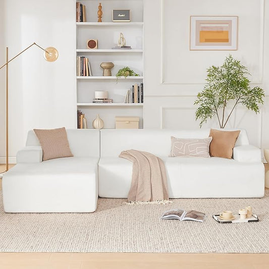 107 Modular Sectional Cloud Couch Boneless couches Sponge sectionals for Living Room High Density Sponges Sofa Modular L-Shape with Chaise White