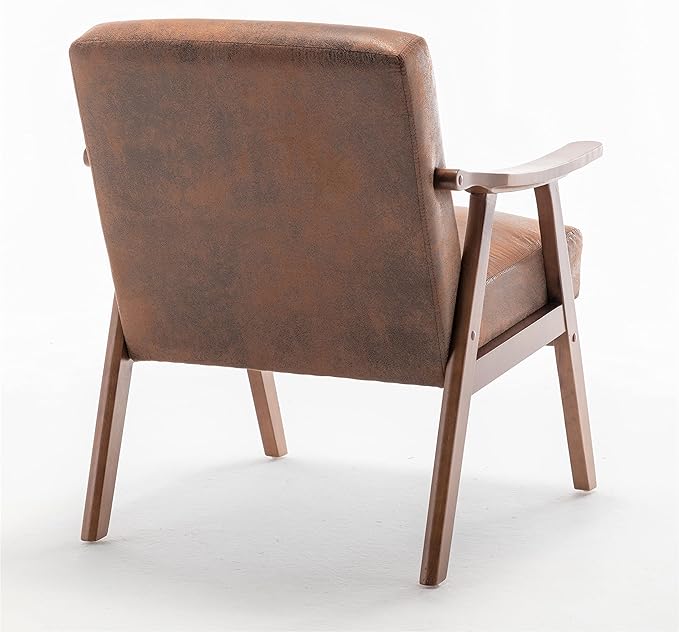 Accent Chair with Microfiber Upholstery and Solid Wood Frame Classic Mid-Century Modern Living Room Furniture for Extra Seating Brown