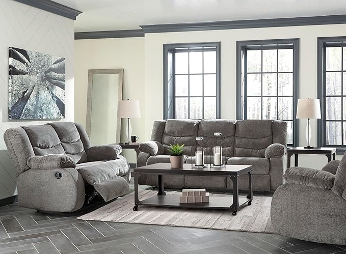 Signature Design by Ashley Tulen Contemporary Rocker Recliner Gentle Rocking Motion Pull Tab Reclining Fabric Upholstery 39 W x 40 D x 40 H Dark Gray