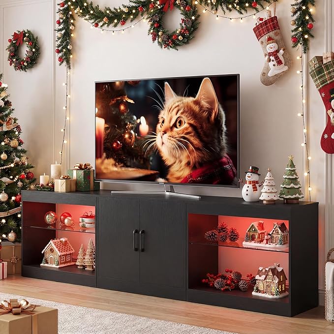 Giantex TV Stand for Up to 85 TVs LED Media Center with Power Outlets Remote Control Adjustable Shelving &amp Cable Management Contemporary TV Cabinet for Living Rooms Bedrooms