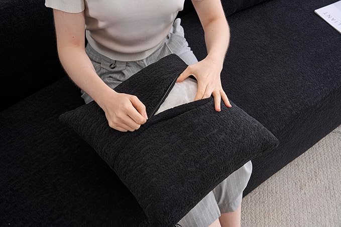 Oversized Sectional Sofa for Living Room 110 Modern Luxury Chenille 5-Seater Extra Deep &amp Wide Seat Curved Cloud Couch with 5 Throw Pillows No Assembly Needed Cream Black
