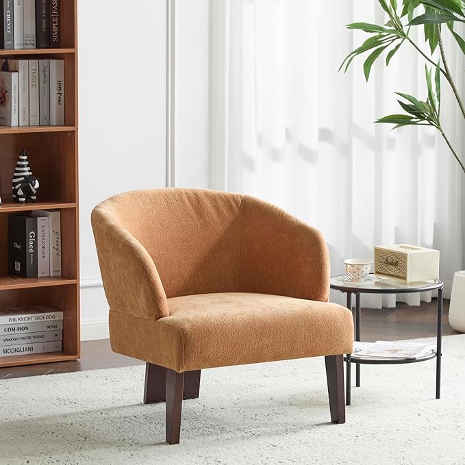 Christopher Knight Home Ashby Mid-Century Modern Fabric Accent Chair Living Room Solid Wood Lounge Chair Bedroom Soft Cushion Comfy Reading Chair Home Office Sofa Barrel Armchair Light Orange