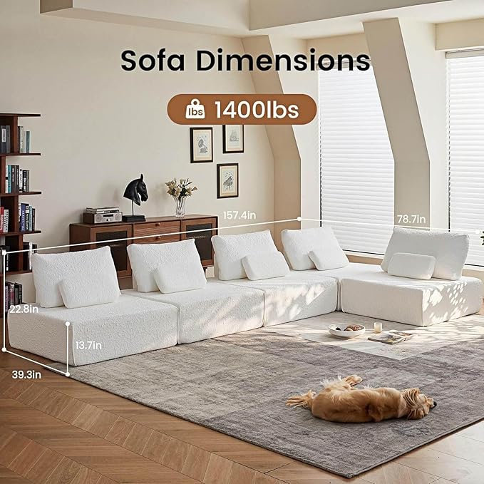 Modular Cloud Sectional Couch – L-Shaped Sofa with Chaise &amp Deep Memory Foam Seat No Assembly Required for Apartments Living Room Office &amp Small Spaces (1PCS) | Modular combination