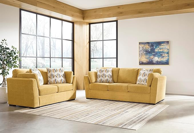 Signature Design by Ashley Keerwick Scandinavian Sofa with 4 Toss Pillows Yellow