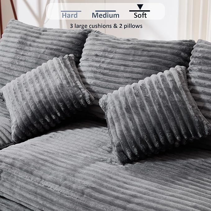 Modern Cloud Sectional Couch with L-Shape Chaise Modular Boneless Sofa with Deep Seat Comfy Plush Upholstered Couches for Living Room Apartment No Assembly Required Grey (Corduroy)