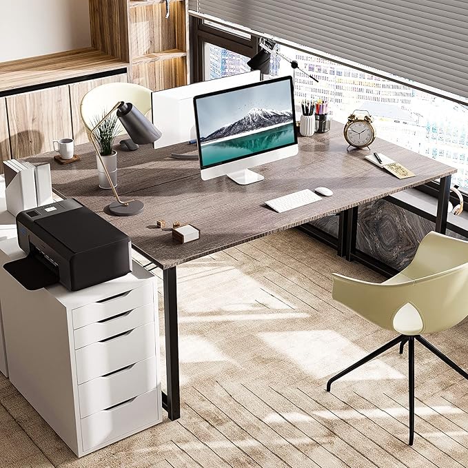 Coleshome 55 Inch Computer Desk Modern Simple Style Desk for Home Office Study Student Writing DeskGrey Oak