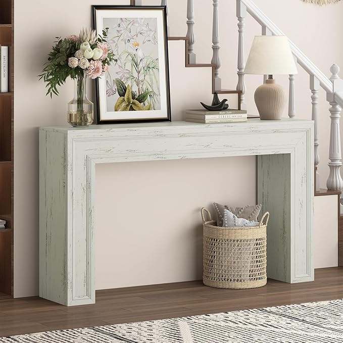 Rresyet 55 Inch Long Console Table Sofa Table Behind Sofa Wooden Entryway Table Farmhouse Entryway Table for Entry Hallway Living Room (White)