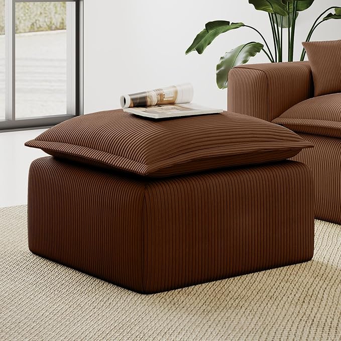 Brown Corduroy Pouf for Modular Sectional Sofa Matching Accessory for Living Room Bedroom and Apartment