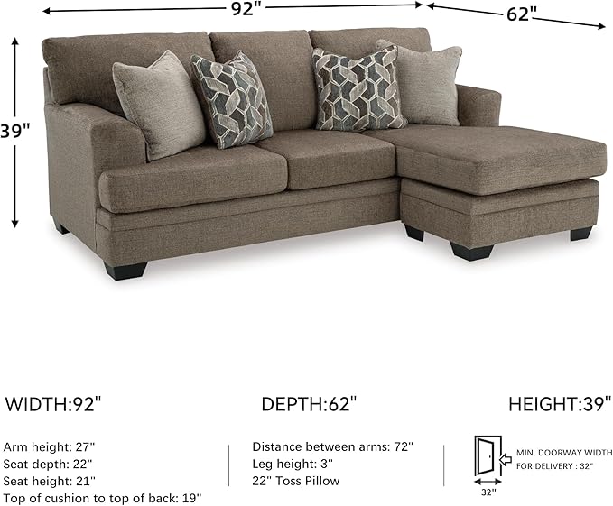 Signature Design by Ashley Stonemeade Casual Right-Arm Facing Sofa Chaise with 4 Toss Pillows Dark Brown