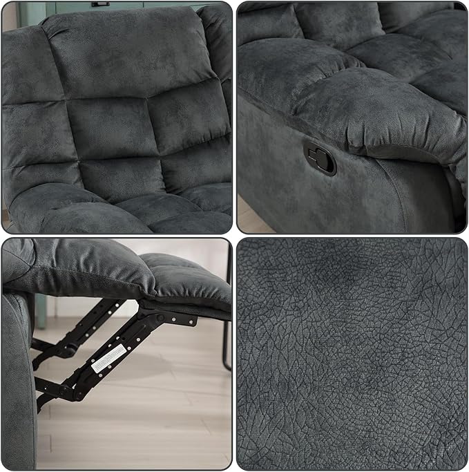 EBELLO Manual Loveseat Recliner for Living Room Extra Wide Modern Overstuffed 2 Seat Reclining Couch Sofa Breathable Fabric and Padded Cushion Grey Green