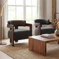 Barrel Accent Chairs Set of 2 Cozy Upholstered Living Room Chair for Bedroom Walnut Wood Frame Vintage Modern Lounge Reading Chairs for Apartment Waiting Room Office Charcoal