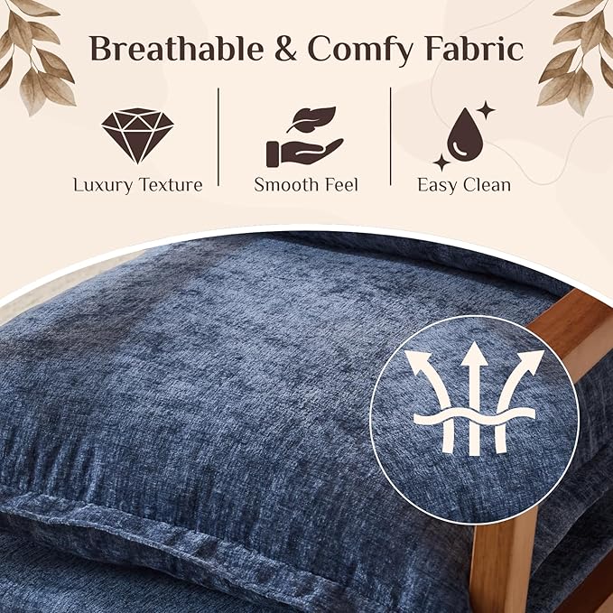 Karl home Midcentury Accent Chair for Living Room Chenille Upholstered Lounge Armchair with Lumbar Pillow Ruffle-Designed Cozy Reading Chair with Wood Legs Dusty Blue