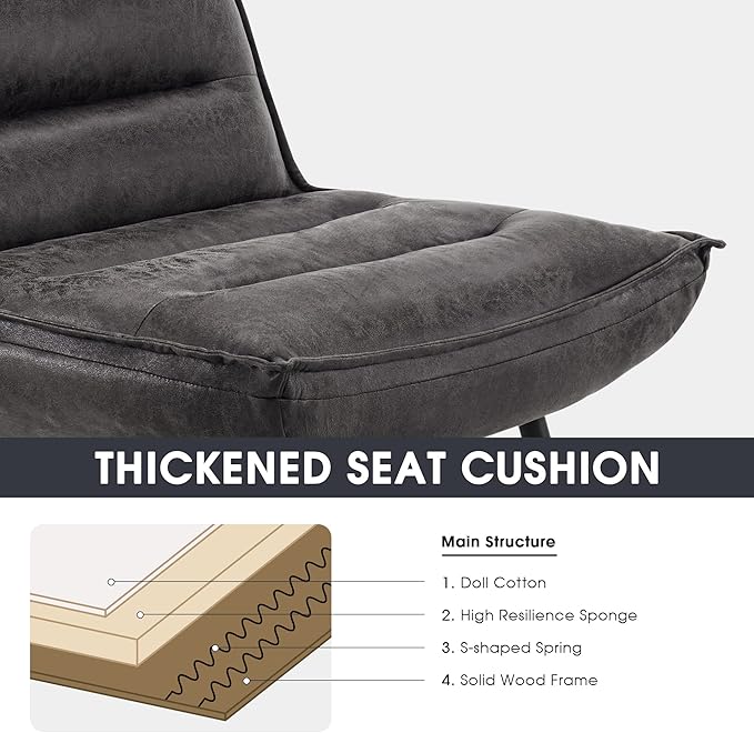 MCombo Wingback Accent Chair with Ottoman Modern Bronzing Fabric Upholstered Club Chair for Small Space Living Room 4400 (Dark Grey)