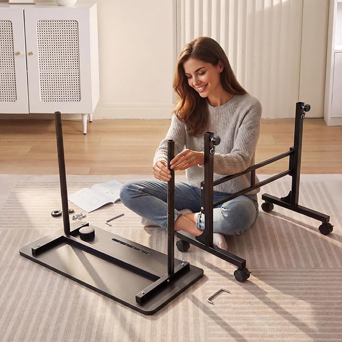 YESHOMY Standing Desk Adjustable Height 32 Inch Small Portable Rolling Desk with Wheels Cup Holder Tablet Upright Groove for Office Sofa Bedroom Black