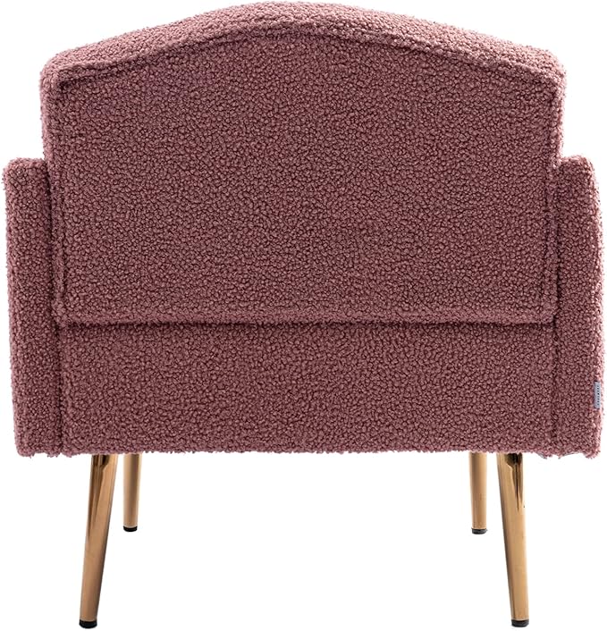 Modern Teddy Fabric Accent ChairUpholstered Button-Tufted Single SofaComfy Armchair Chair with Rose Golden Legsfor Living Room Bedroom Home Office (Brush Pink)