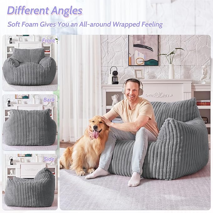 HABUTWAY Comfy Floor Sofa Giant Plush Reading Chair Indoor Cozy Couch with Armrests Oversized Couch Upholstered Boneless Sofa Portable Cloud Couch Accent Chair for Living Room Bedroom(Light Grey)
