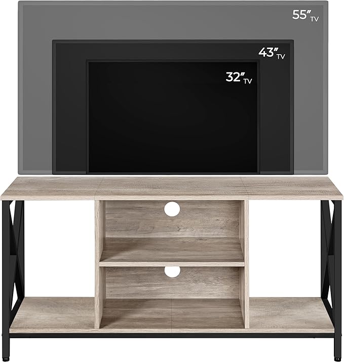 Yaheetech Industrial TV Stand for 55 Inch TV Entertainment Center Media Console Table with Open Storage for Living Room Wood Modern Furniture Gray