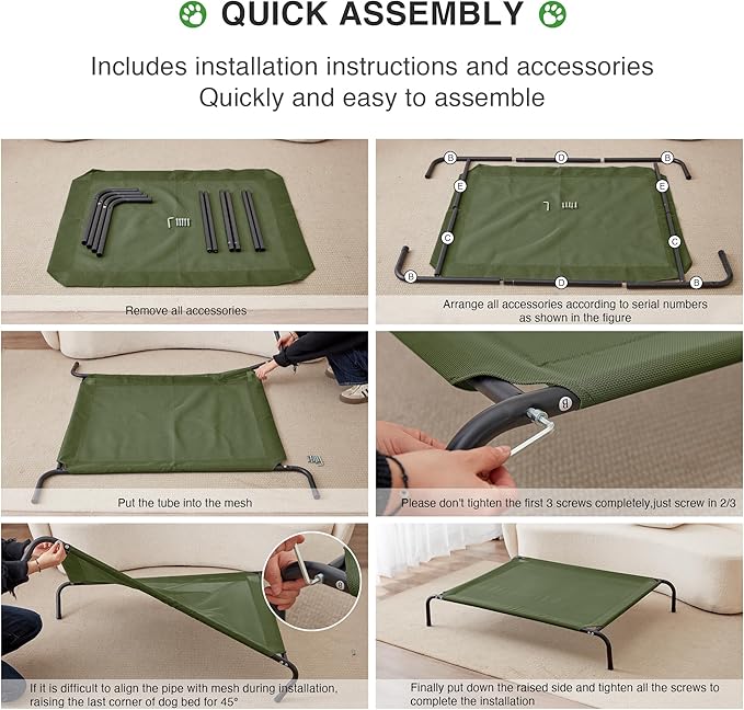 Love's cabin Elevated Cooling Dog Bed for Large Dogs Portable Indoor &amp Outdoor Raised Pet Dog Cat Cot Durable Summer Frame with Breathable Mesh Olive Green 48 inches