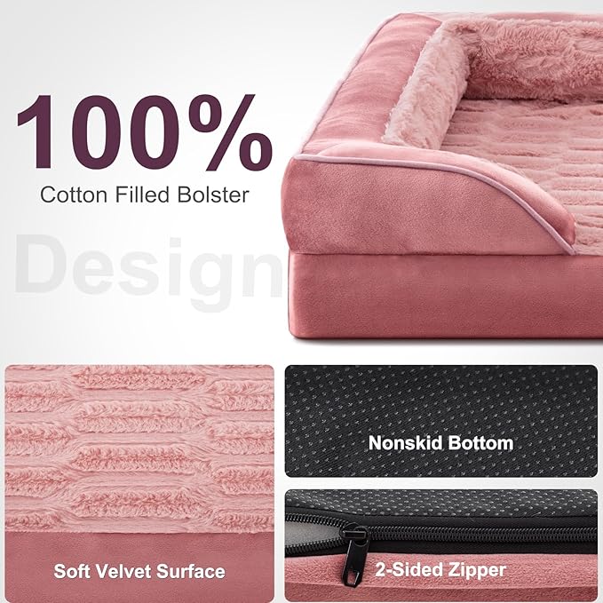 FURTIME Orthopedic Dog Beds for Large Dogs Washable Dog Couch with Ultra Comfy Supportive Foam High-Density Egg Crate Foam with Removable Cover Pet Sofa Bed Waterproof Nonskid Bottom