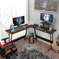 L Shaped Gaming Desk Modern Computer Desk Home Office Desks with Large Monitor Riser Stand Sturdy PC Desk for Bedroom Minimalist Brown 50Inch