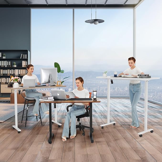 Electric Standing Desk 48x24in Adjustable Height Computer Desk with Wheels Sit-Stand Desk with Charging Station 2 USB Ports 3 Power Outlets Spacious Workstation for Home Office(White)