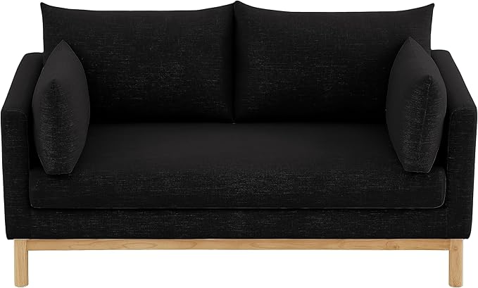 Meridian Furniture 157Black-L Langham Collection Mid-Century Modern Linen Textured Fabric Upholstered Loveseat Black Linen Textured Fabric Natural Finish Wood Base 66 W x 33.5 D x 33 H Black