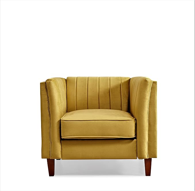 Container Furniture Modern Luxury Velvet Chair for Living Room with High Density Foam Soft Fabric Upholstery Removable Cushions and Solid Wood Legs 36.6'' Wide Armchair Mustard Yellow