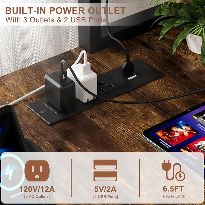 Aheaplus L Shaped Gaming Desk with Power Outlets &amp LED Lights Small L-Shaped Desk Computer Corner Desk with Monitor Stand &amp Storage Shelf Home Office Desk Writing Desk with Storage Bag Rust