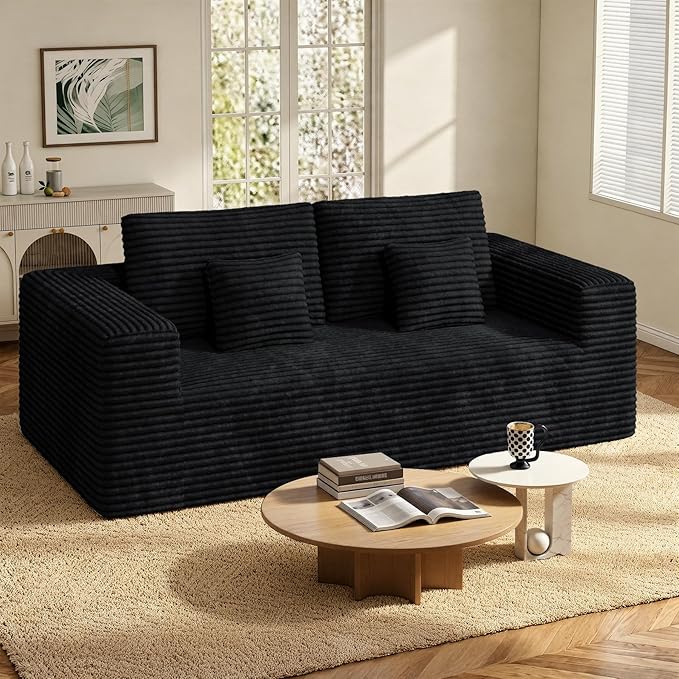 80'' Modern Cloud Loveseat Sofa Set of 2 No Assembly Required Deep Seat Comfy Small Couches Includes 2 pcs Pillows for Living Room Bedroom Apartment(Black)