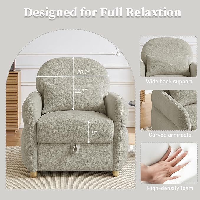 Modern Accent Chairs for Living Room Comfy Chenille Armchairs with Storage Single Reading Chairs for Bedroom Study Room Apartment Tool Free Assembly Grey