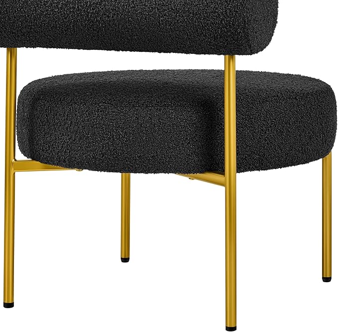 Yaheetech Boucle Vanity Chair Modern Tufted Accent Chair Cozy Sherpa Barrel Chair with Gold Legs Club Chair for Living Room Bedroom Makeup Room Home Office Black 2pcs