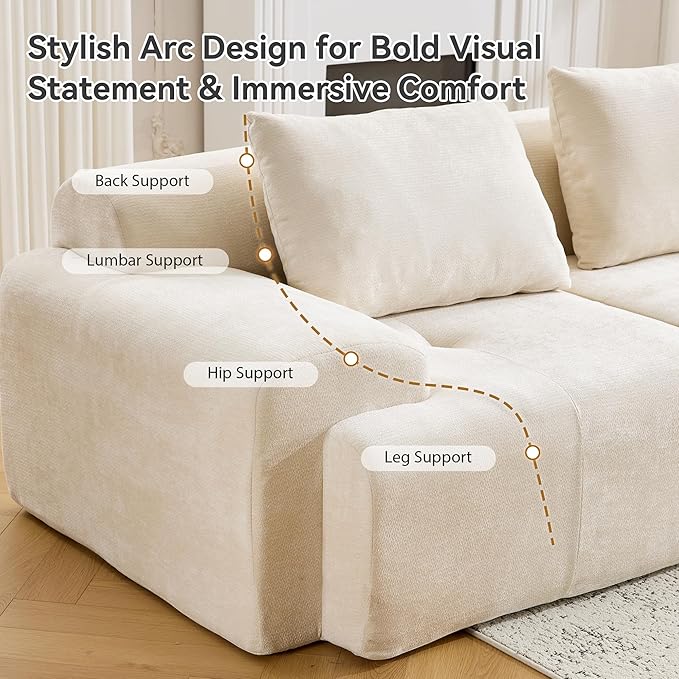Oversized U-Shaped Sectional Sofa Cream Sectional Couch120.5 Modular Couch with 2 Ottomans Boneless Cloud Couch with Chenille Upholstery and Deep Seats No Assembly Required Beige