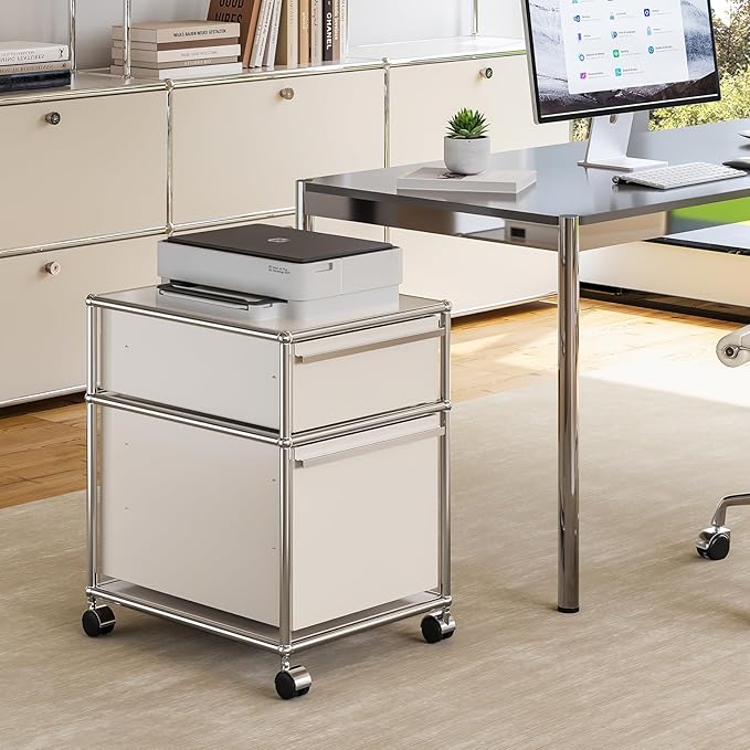 Steel Mobile File Cabinet for Office &amp Home with 360° Silent Wheels Smooth Drawer Slides Large Capacity Waterproof and Rust-Proof Stylish &amp Durable Storage Cabinet (2 Drawer White)