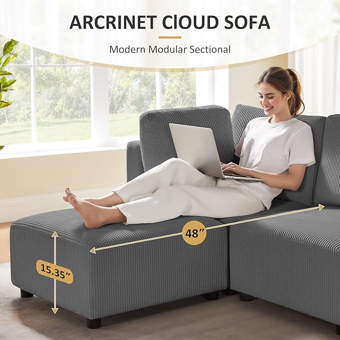 28.3 Square Ottoman for Modular Sectional Sofa Stool Footrest Seat Cube Replacement for Convertible Sectional Sofa Couch (Grey Ottoman)