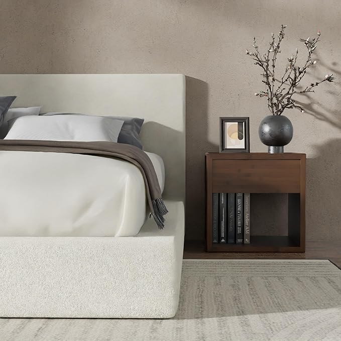 RECCI AirFrame King Size Bed Frame with Headboard Cloud Upholstered Platform Bed Frame 5 Inch Foam Cushioned No Box Spring Easy Assembly(Cream Boucle)