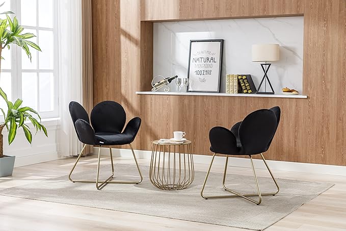 Modern Velvet Accent Chair Comfy Cute Upholstered Vanity Desk Chair wMetal Legs Soft CushionArmchair for Living Room 2PCSet