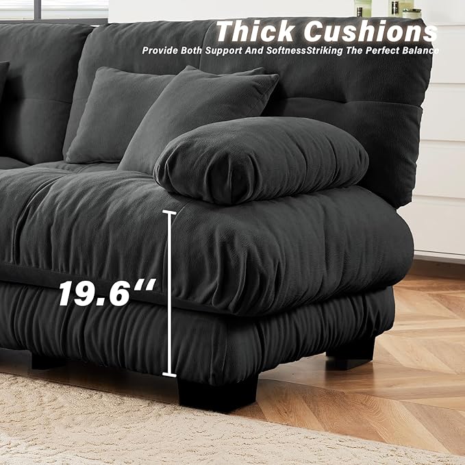 133.8 Oversized Modular Sofa 3-Seater-Cloud Sleeper Design Plush Cushions &amp Pillows for Living Room Home Theater ApartmentChenille Fabric（Grey）