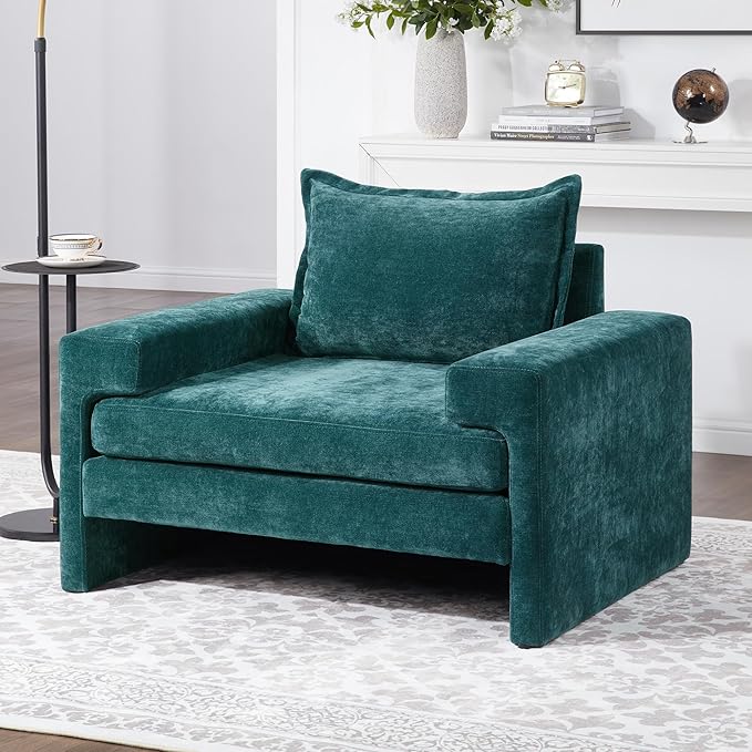 Christopher Knight Home Aylen Modern Chenille Upholstered Accent Chair with Wide Armrests Wooden Living Room Club Chair Bedroom Comfy Reading Chair with Back Pillow Teal Green