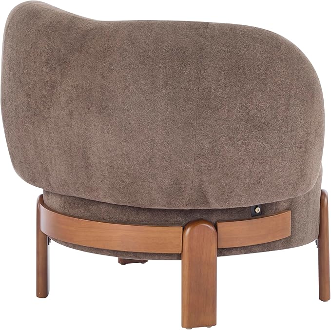 Christopher Knight Home Lily Solid Wood Wingback Accent Chair Fabric Upholstered Club Chair Curved Backrest Single Sofa Comfy Reading Lounge Chair for Living Room Soft Cushion Seating Dark Brown