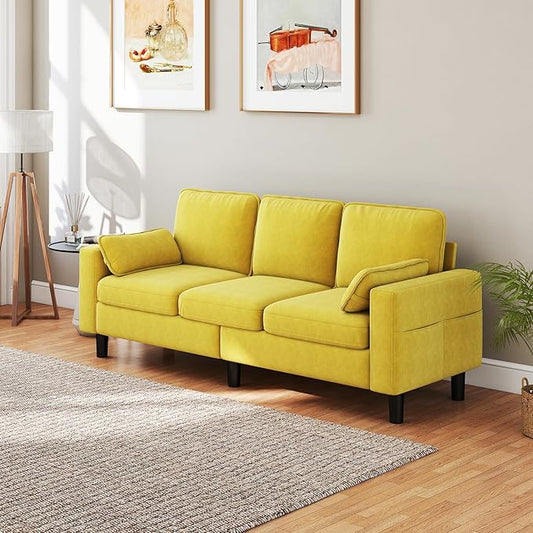 KINTNESS 78” 3 Seater Sofa Couch for Living Room Modern Sectional Sofa with Deep Seat &amp Armrest Pillow Comfy Sofa Set for Bedroom Apartment and Office Removable Covers Non-Slip Yellow | COTT