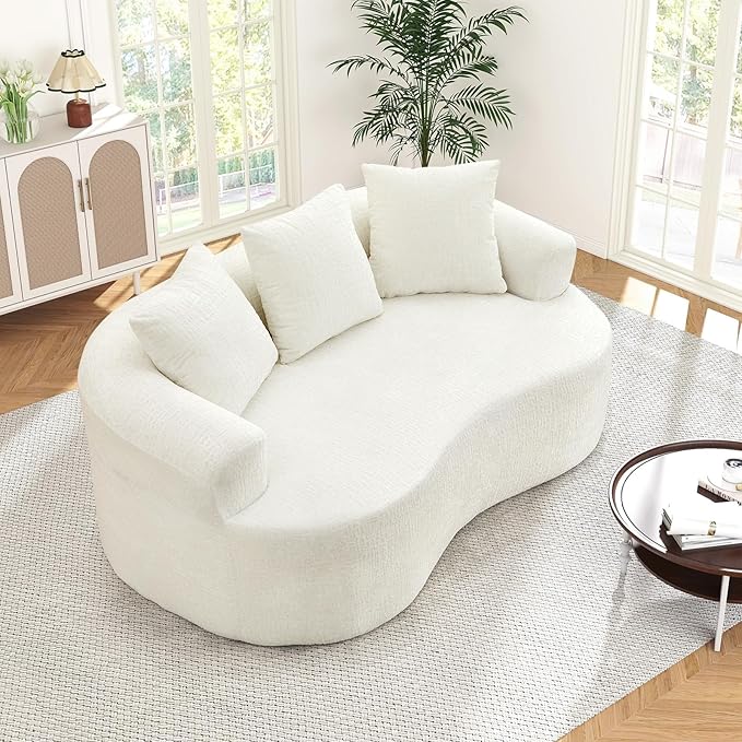 60 Curved Sectional Sofa for Small Spaces - Plush Chenille Modern Cloud Loveseat with Pocket Springs &amp Memory Foam Boneless Floor Couch for Living Room 27.6 Extra Deep Seat No Assembly (Beige