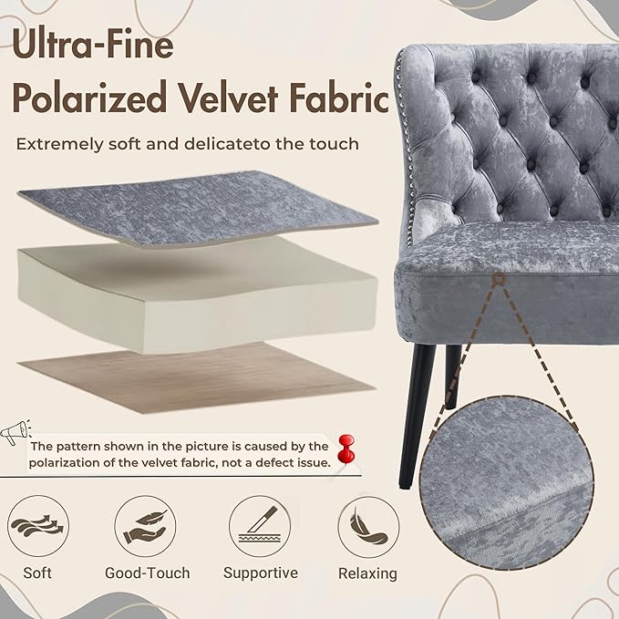Armless Accent Chair Upholstered Velvet Button Tufted Living Room Chair with Wingback &amp Wood Legs Modern Comfy Slipper Chair for Apartment Waiting Room Bedroom Office Grey