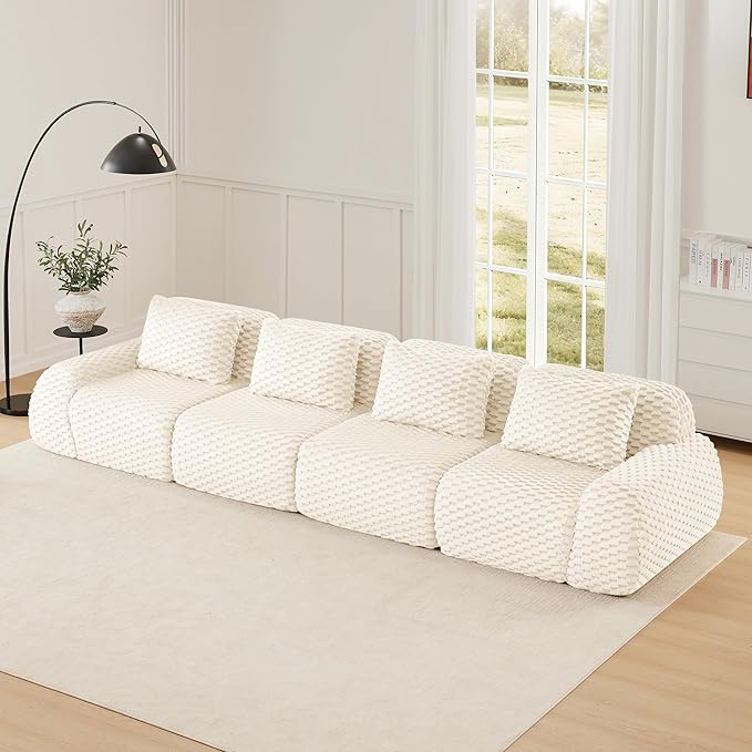 Cloud Sectional Couches for Living Room Boneless Couch Modular Sectional Sofa Modern Deep Seat Sofa with Pillows 4 Seater Comfy Floor Couch for Bedroom No Assembly RequiredWhite