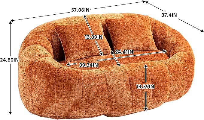 GDFStudio Colomt Lounge Chair Upholstered Lazy Sofa Chair 2 Seater Couch Comfort Chenille Loveseat Ready to Use Bean Bag Chair Soft Seating Lounge Reading Sofa for Living Room Bedroom Organge