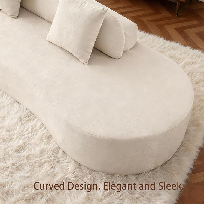 Txtin's 130” Curved Cloud Couches for Living Room | Modern Boneless Sectional Comfy Sofa | Oversized Plush Modular Couch with 3 Pillows | Beige