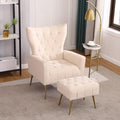 Accent Chair with Ottoman Comfy Chair and Ottoman Set Upholstered Tufted Lounge Chair with Wide Seat Footrest Reading Armchair for Living Room Bedroom BeigeVelvet