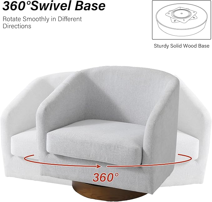 Swivel Barrel Chair Modern Round PU Leather Accent Armchair for Living Room Bedroom Oversized Comfy Club Reading Chairs for Adults (Chenille Beige Set of 2)