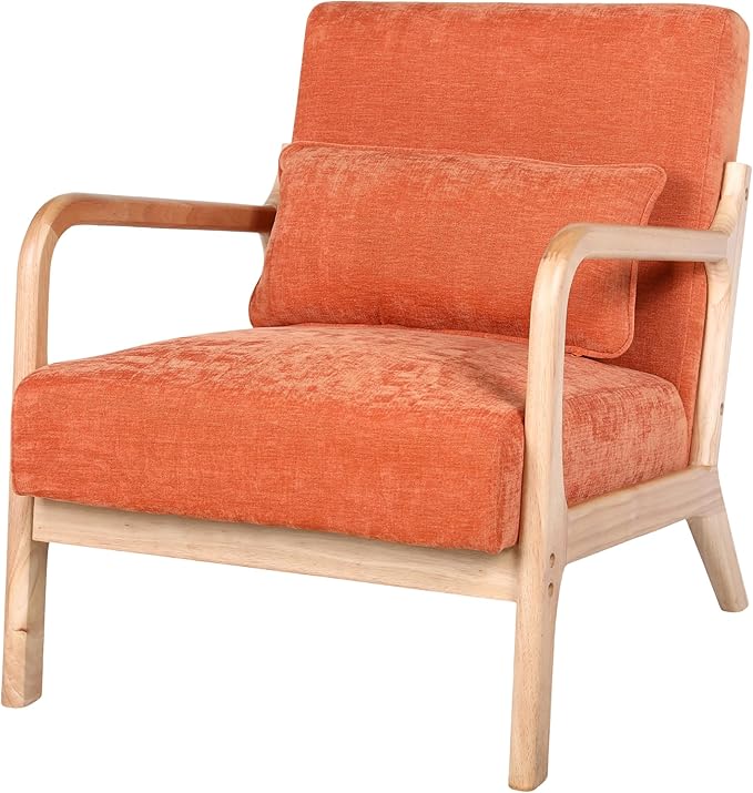 KEIKI 31 Linen Accent Chair with High Density Foam Cushion and Detachable Lumbar Pillow Upholstered Oversized Single Sofa Chair Easy Assembly for Living Room Bedroom Apartment Office Orange