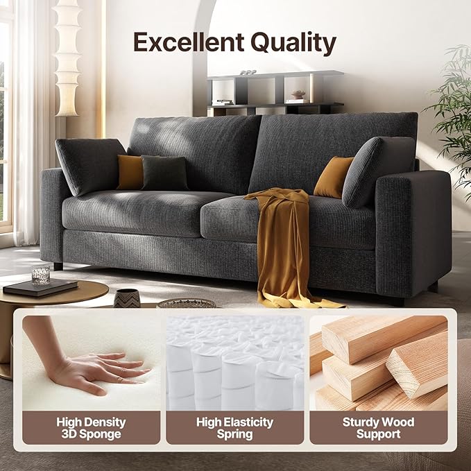 71” Loveseat Sofa Mid Century Modern Decor Love Seat Couches for Living Room Linen Fabric Deep Cushions Couch for Bedroom Solid and Easy to Install Love Seats Furniture (Blue Gray 71 Inch)